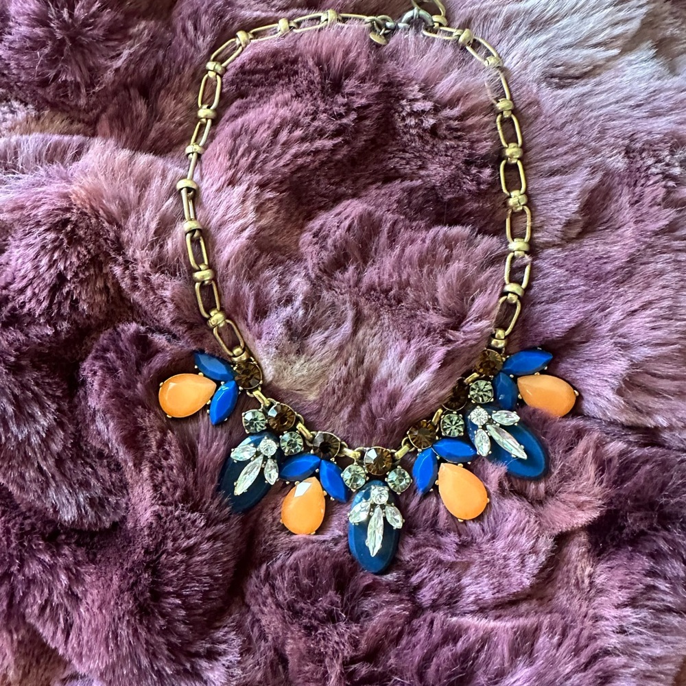 J. Crew Gold and Blue Necklace with Orange Accents